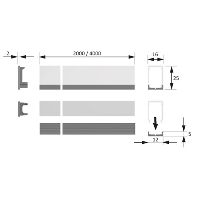 Produktbild von FORMAT - Möbelkanten-Einbauprofil,L 300mm, ChannelLine A, silberfarbig, Abd. op