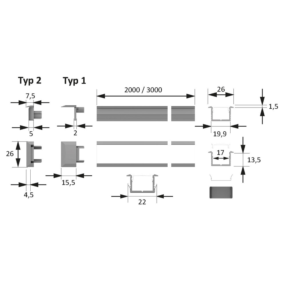 FORMAT Möbelkanten-Einbauprofil,L 3000mm, ChannelLine B, schwarz, Abd. opal Produktbild img6 L