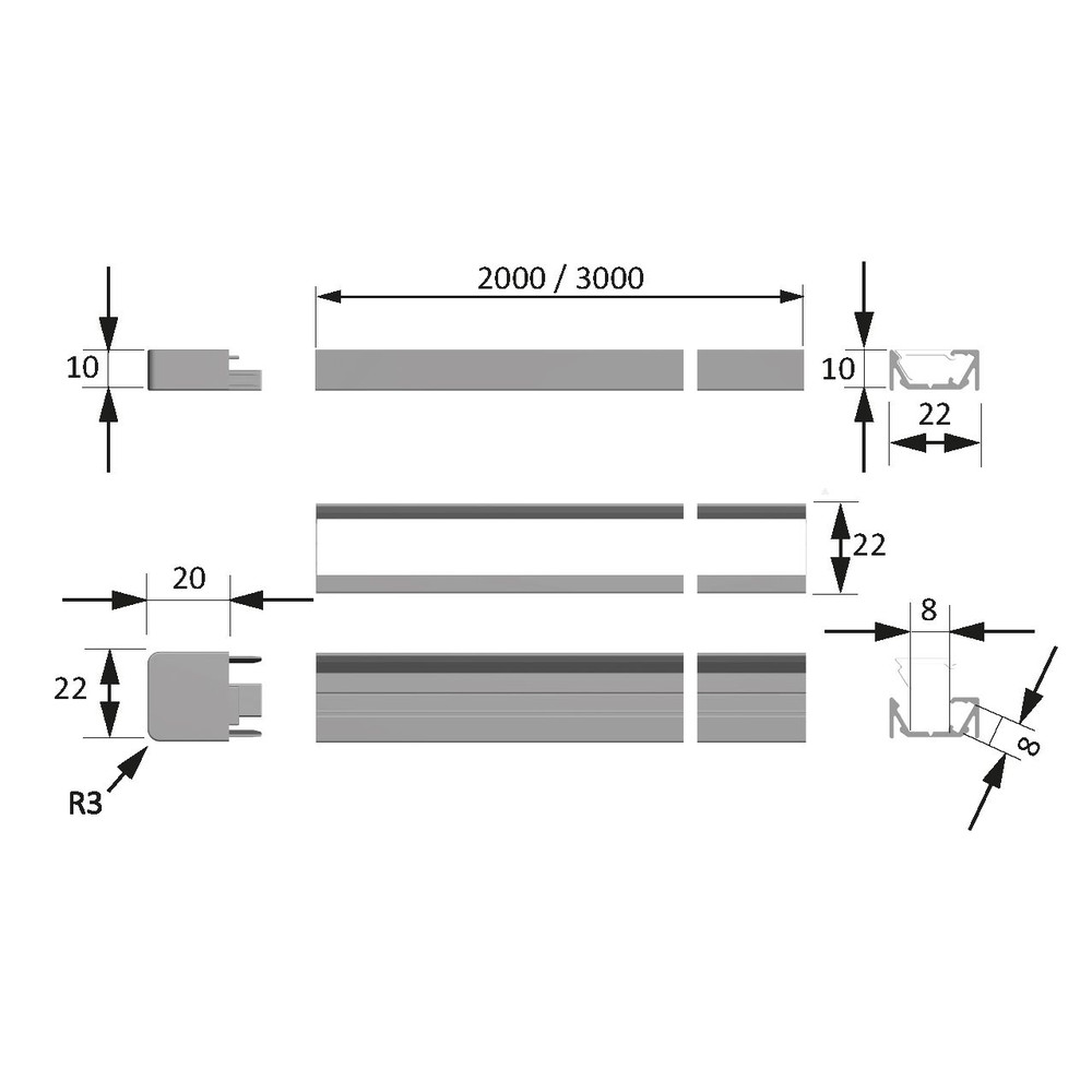 FORMAT Möbel-Einbauprofil,L 3000mm, ChannelLine G1, silberfarbig, Abd. opal Produktbild img7 L