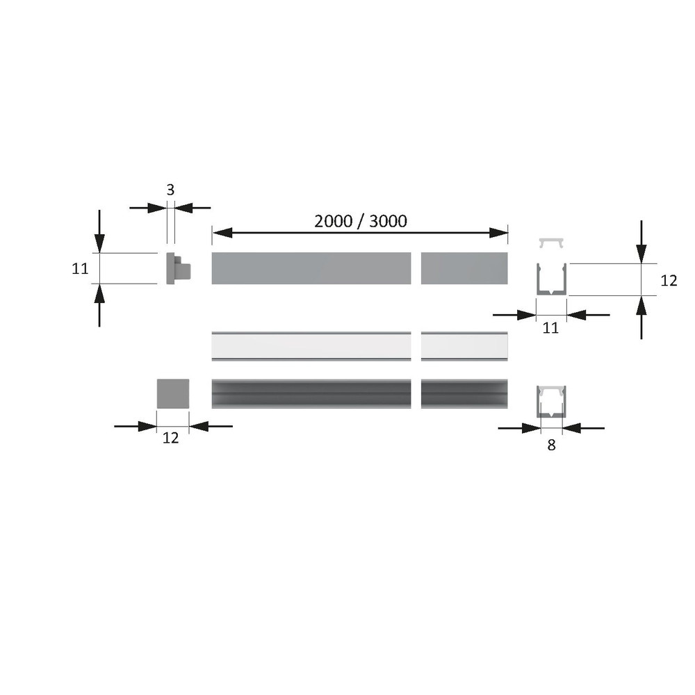 FORMAT Möbelkanten-Einbauprofil,L 2000mm, ChannelLine I3, silberfarbig, Abd. opal Produktbild img6 L