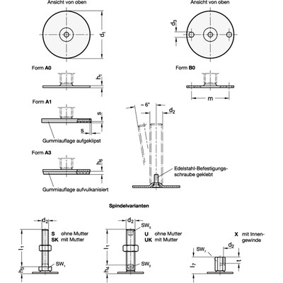 Produktbild von Ganter Norm® - Stellfüße, Stahl (40-50-M16-125-A1-U)