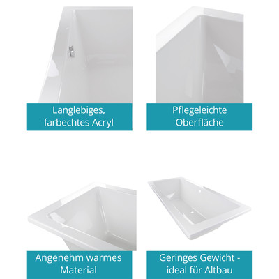 Produktbild von Calmwaters - Rechteckwanne Komplettset Modern Select 170 x 75 cm, Duowanne mit 