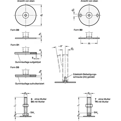Produktbild von Ganter Norm® - Stellfüße, Edelstahl 1.4404 (A4) (44-50-M8-50-D3-S)