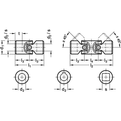 Produktbild von Ganter Norm® - Kreuzgelenke mit Nadellager, Stahl (808-32-B16-105-DW)