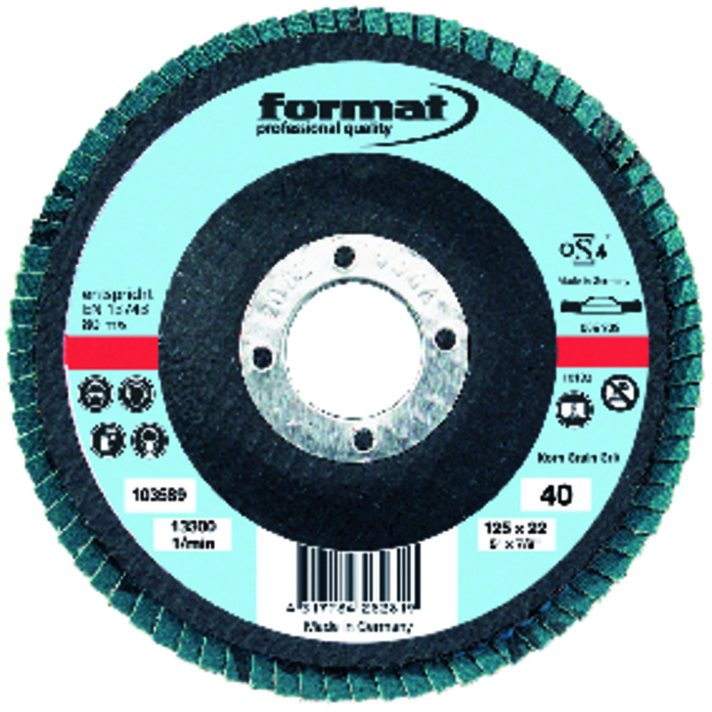 FORMAT Fächerschleifscheibe, 6° gewölbt, Zirkonkorund, Edelstahl, Ø 125 mm Produktbild img1 L