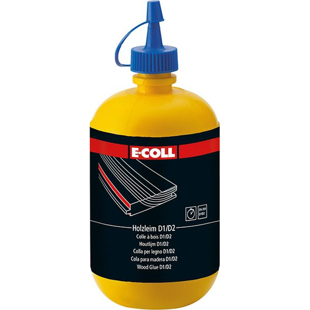 E-COLL Holzleim D1/D2 schnellfest auf Basis Polyvinylacetat (PVCA) 750gr Flasche Produktbild img1 L