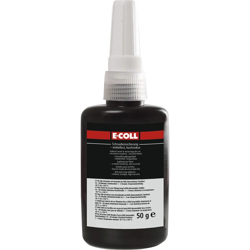 E-COLL Schraubensicherung dblau mittelfest, hochviskos silikonfrei 50ml Flasche Produktbild img1 L