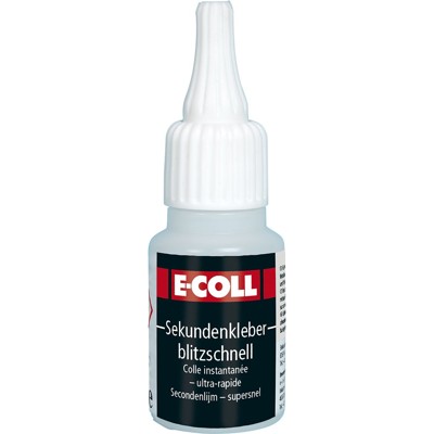 Produktbild von E-COLL - Sekundenkleber blitzschnell, silikonfrei, EPDM-Eignung, 20g Flasche