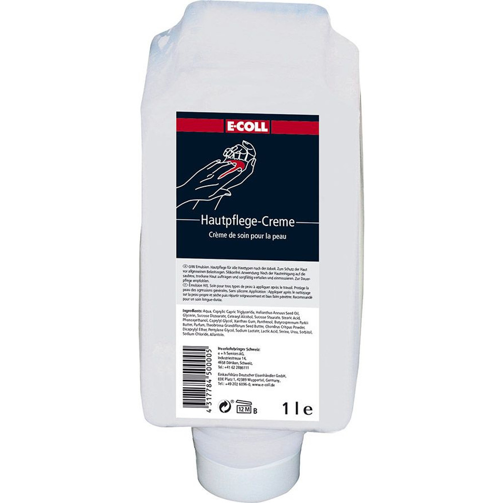E-COLL Hautpflegecreme nach Arbeit silikonfrei schwach fettend 1L Flasche Produktbild img1 L