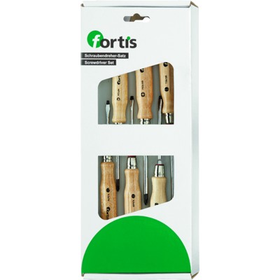 Produktbild von FORTIS - Schraubendreher-Satz Holzheft 6-teilig für Schlitz/PZ