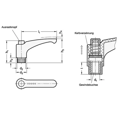 Produktbild von Ganter Norm® - Verstellbare Klemmhebel, Kunststoff, Gewindebuchse Messing, mit 