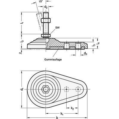 Produktbild von Ganter Norm® - Gelenkfüße, Kunststoff / Stahl (445-60-M12-68-B)