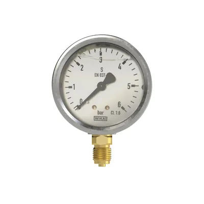 Produktbild von RIEGLER - Glyzerinmanometer, CrNi-Stahl, G 1/2 unten, -1 / +1,5 bar, Ø 100 (720