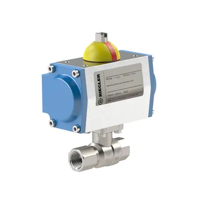 Produktbild von RIEGLER - Messingkugelhahn, pneumat. Stellantrieb doppeltwirkend, Rp 1 1/4 (350