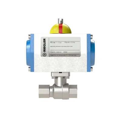 Produktbild von RIEGLER - Messingkugelhahn, pneumat. Stellantrieb doppeltwirkend, Rp 1 1/4 (350