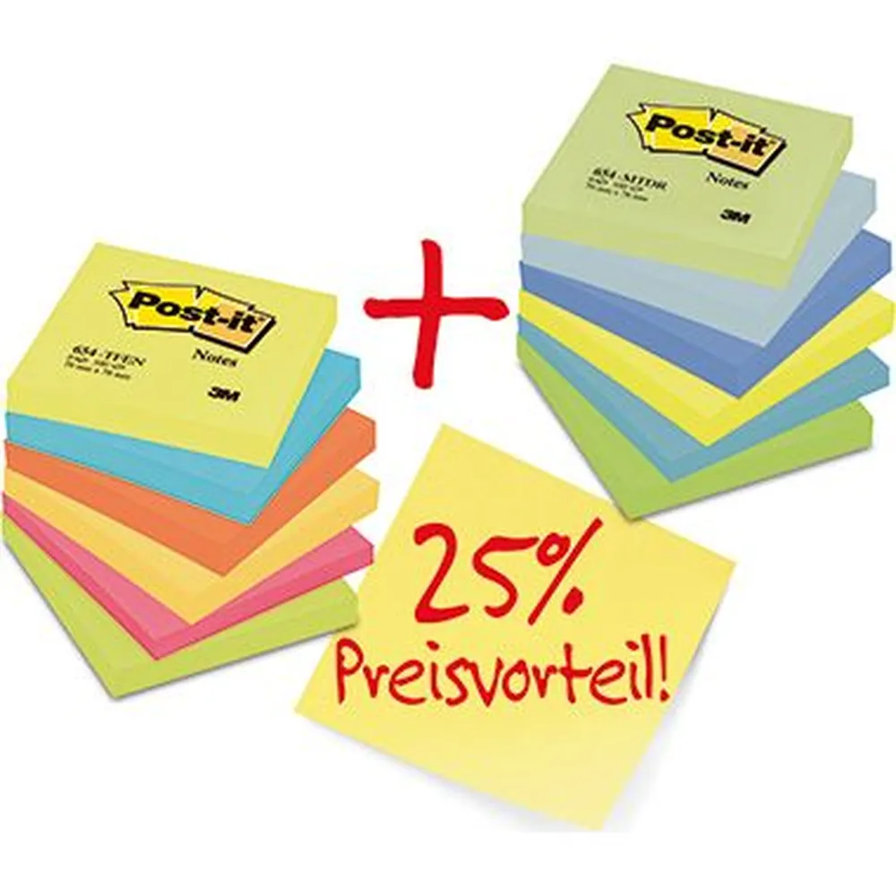 Post-it Haftnotiz Promotion Rainbow 654ENDRP sortiert 12er-Pack Produktbild img1 L