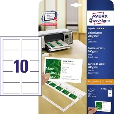 Produktbild von AVERY™ Zweckform - Zweckform C32011-25 Superior Visitenkarten, 85 x 54 mm, eins