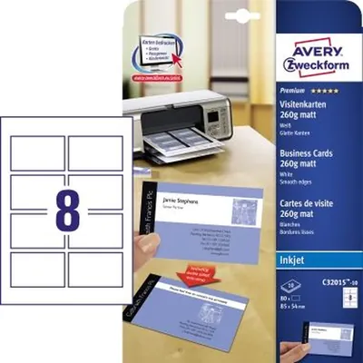 Produktbild von AVERY™ Zweckform - C32015-10 Visitenkarten 85 x 54 mm, 80 Karten/10 Bogen
