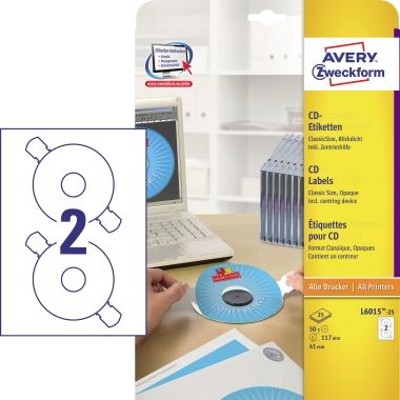 L6015-25 CD/DVD-Etikett ø117 mm, 50er-Pack, matt weiß