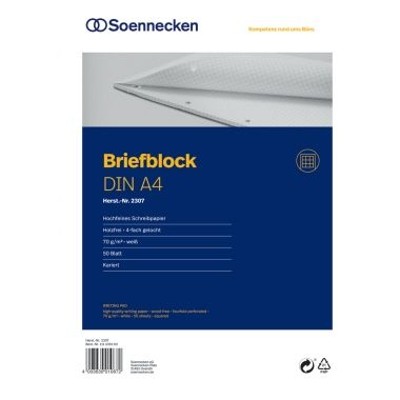 Produktbild von Soennecken - Briefblock 2397 DIN A4 4fach gelocht kariert 100 Blatt weiß