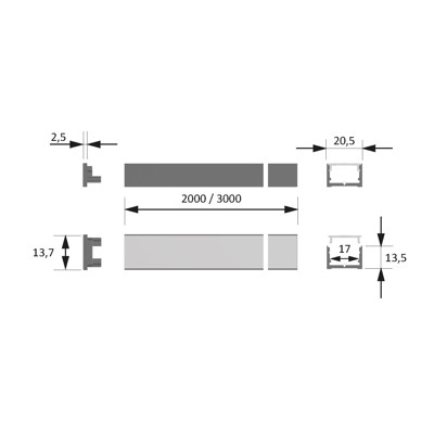 Produktbild von HALEMEIER - Möbel-Einbauprofil,L 3000mm, ChannelLine D2, silberfarbig, Abd. opa