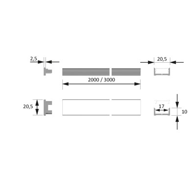 Produktbild von HALEMEIER - Möbel-Einbauprofil,L 2000mm, ChannelLine D, schwarz, Abd. schwarz