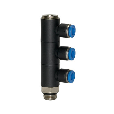 Produktbild von RIEGLER - L-Mehrfachverteiler »Blaue Serie«, 3-fach, drehbar, G 1/4 a. Ø8mm (17