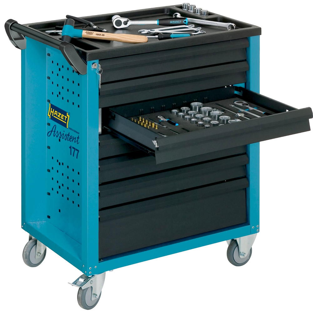 HAZET Werkstattwagen Assistent 177 ∙ Sortiment 177-7/217 ∙ 217-teilig ∙ Schubladen, flach: 6× 79 x 527 x 348 mm ∙ Schubladen, hoch: 1× 164 x 527 x 348 mm Produktbild img8 L