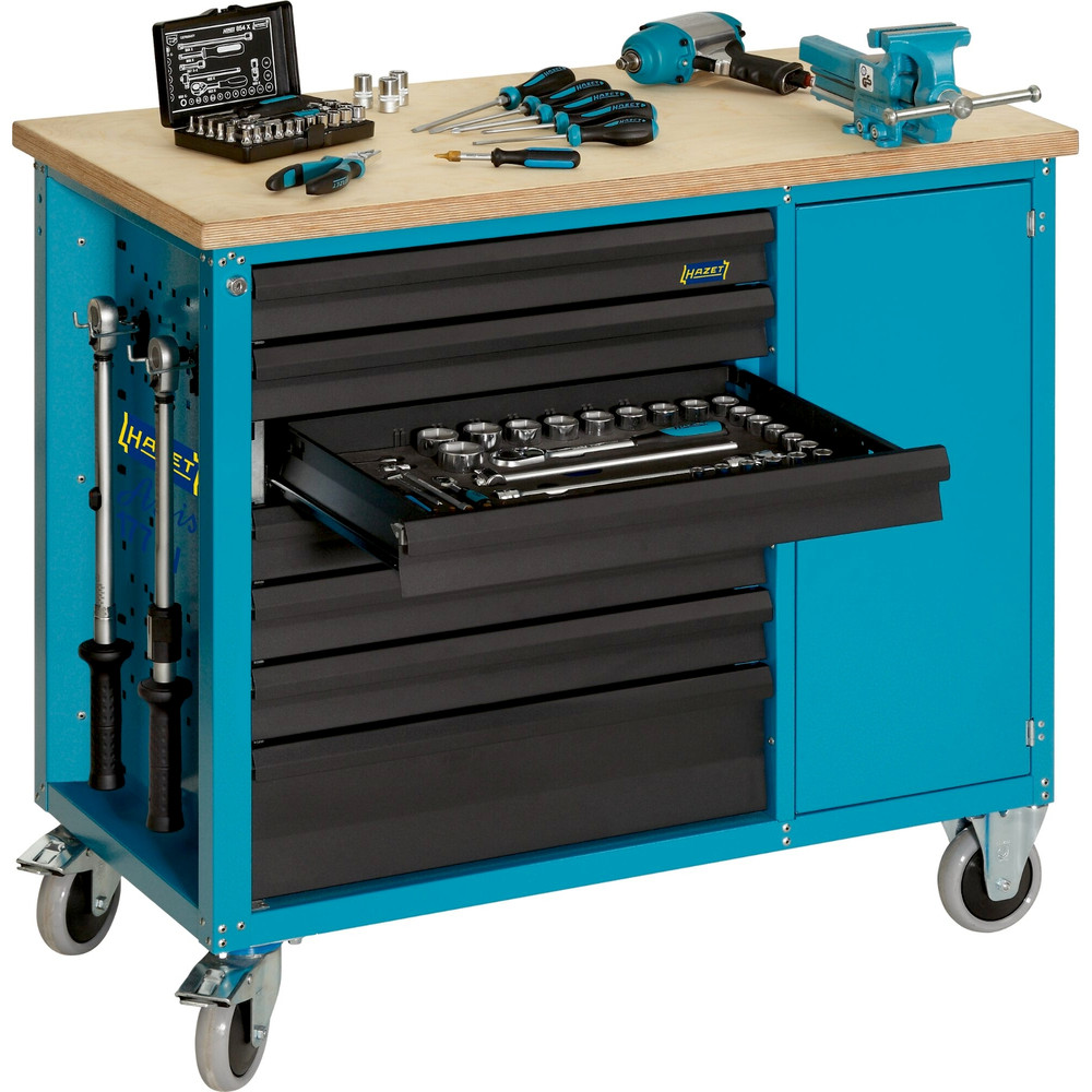 HAZET Werkbank ∙ fahrbar Assistent 177W ∙ einzeln 177W-7 ∙ L x B x H: 1040 mm x 520 mm x 934 mm ∙ Schubladen, flach: 6 x 79 x 527 x 348 mm ∙ Schubladen, hoch: 1 x 164 x 527 x 348 mm Produktbild img6 L