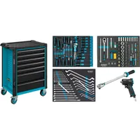 HAZET Werkstattwagen Assistent 179N ∙ Sortiment 179N-7/137 ∙ 137-teilig ∙ Schubladen, flach: 5× 81 x 522 x 398 mm ∙ Schubladen, hoch: 2× 166 x 522 x 398 mm Produktbild
