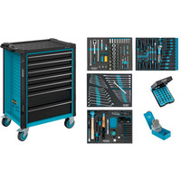 HAZET Werkstattwagen Assistent 179N ∙ Sortiment 179N-7/220 ∙ 220-teilig ∙ Schubladen, flach: 5× 81 x 522 x 398 mm ∙ Schubladen, hoch: 2× 166 x 522 x 398 mm Produktbild