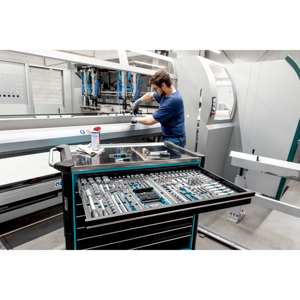 HAZET Werkstattwagen Assistent 179NXXLD ∙ Sortiment 179NXXL-8D/619 ∙ 619-teilig ∙ Schubladen, flach: 7× 81 x 870 x 522 mm ∙ Schubladen, hoch: 1× 166 x 870 x 522 mm Produktbild img2 L