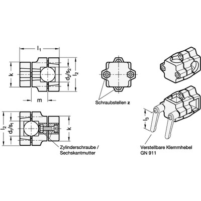 Produktbild von Ganter Norm® - Kreuz-Klemmverbinder, mehrteilig (134-B30-V30-60-2-BL)