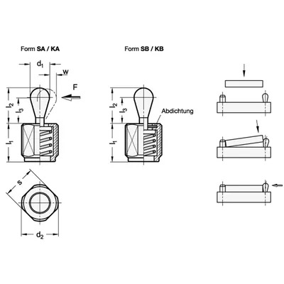 Produktbild von Ganter Norm® - Seitendruckstücke, Hülse Stahl, Druckstift Stahl / Kunststoff, z