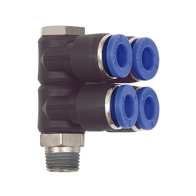 Produktbild von RIEGLER - L-Mehrfachverteiler »Blaue Serie«, 4-fach, drehbar, R1/2 a. Ø12mm (21