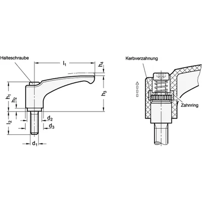 Produktbild von Ganter Norm® - Verstellbare Klemmhebel, Kunststoff, Einsatz Edelstahl, mit Auße