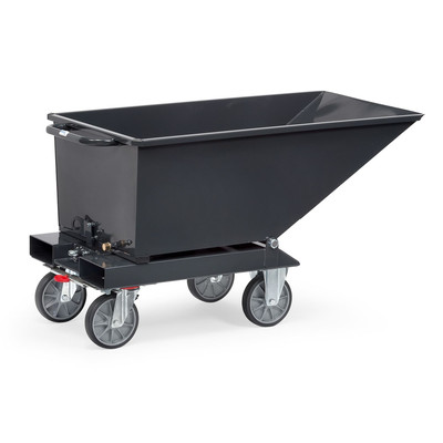 Fetra Muldenkipper 4703 Mit Ablasshahn – 600 Liter Inhalt, 500 Kg Tragkraft, Kippbar, Für Stapler & Handbetrieb – Blau RAL 5007