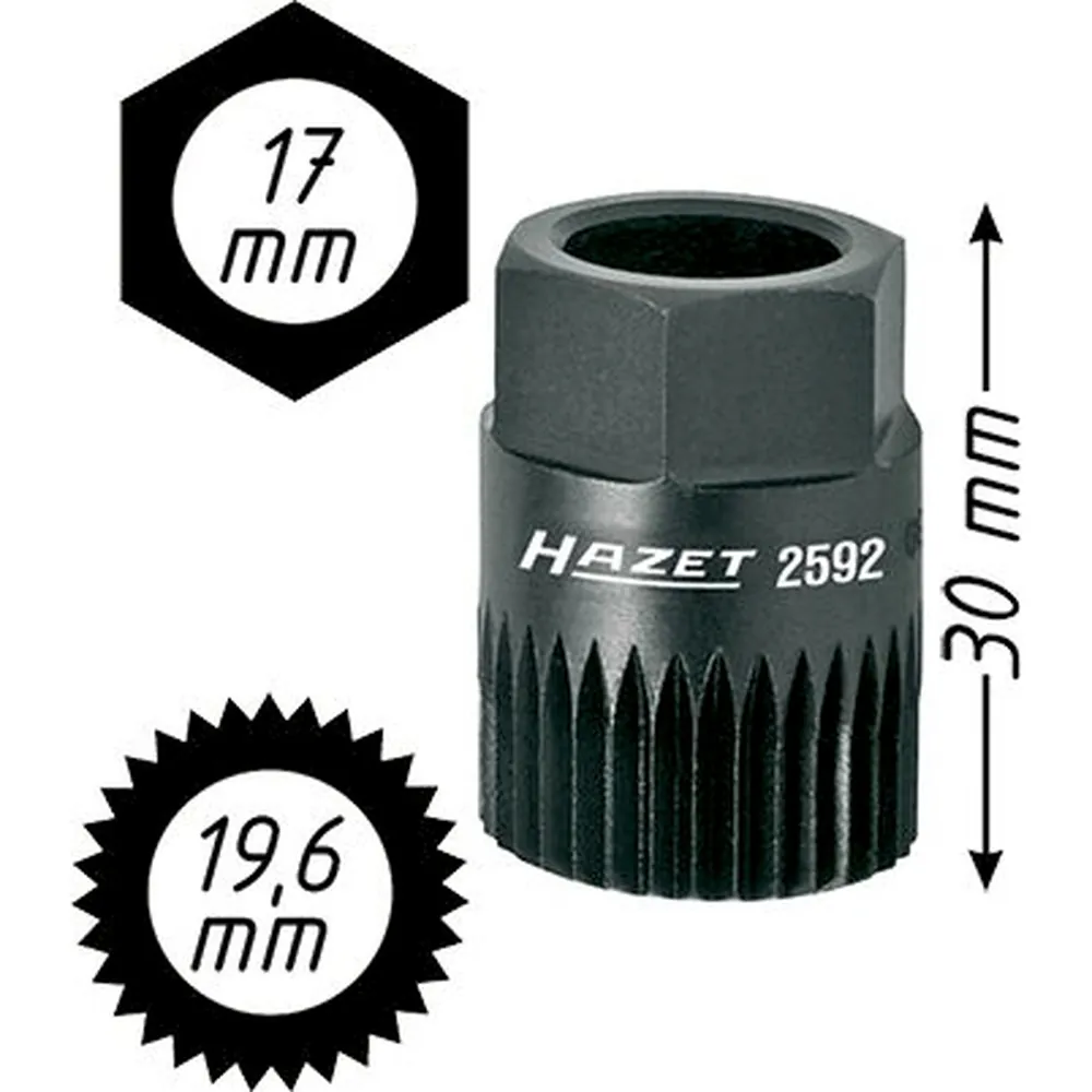 HAZET Keil(rippen)riemenscheibe-Adapter 2592 ∙ 17 mm Außen-Sechskant ∙ Vielzahn Profil ∙ SW 19,6 mm Produktbild img2 L