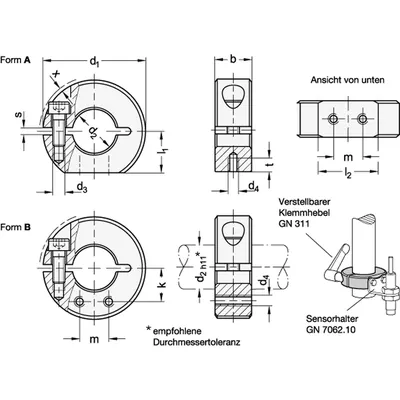 Produktbild von Ganter Norm® - Geschlitzte Stellringe, Edelstahl, mit Anbau-Gewindebohrungen (7