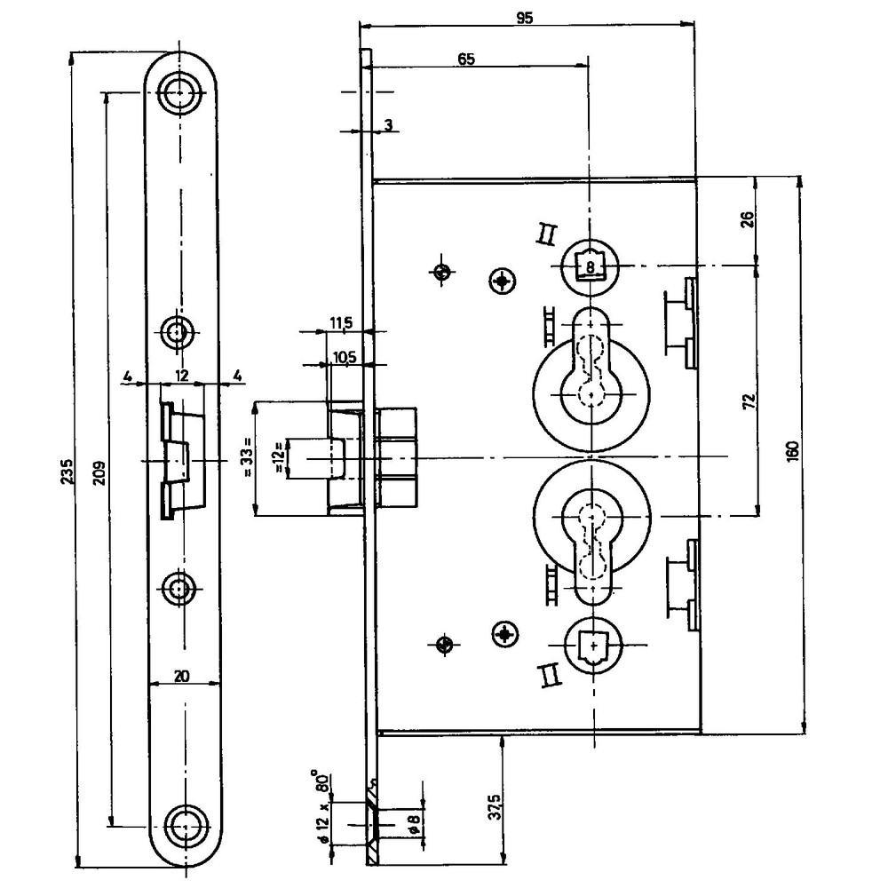 BEVER Einsteckschloss 1009 PL,PZW72/8,D65,F20x235rd,SB Produktbild img3 L