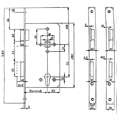 Produktbild von BEVER - Einsteckschloss 1290 P,PZW92/10,D65,F28x280ktg,Si,DR,SB