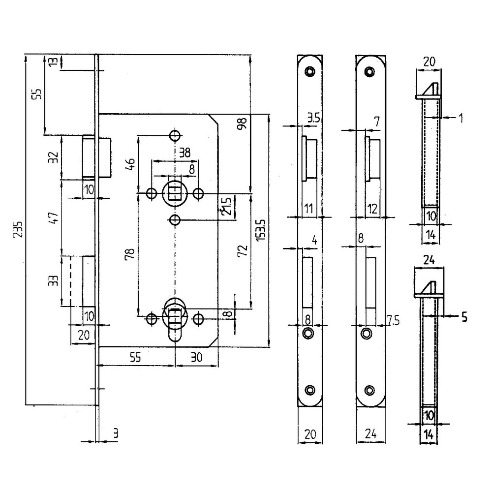 BEVER Einsteckschloss 2420 P,PZW72/8,D55,F20x235rd,Si,DL,SB Produktbild img3 L