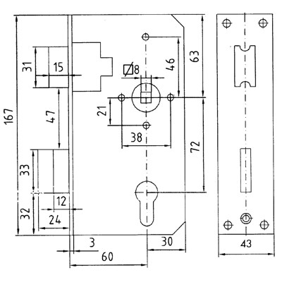 Produktbild von BEVER - Tor-Schlosskasten, 560 561 P, mit verzinktem Schloss, PZ,D60,E72,VK8, 4