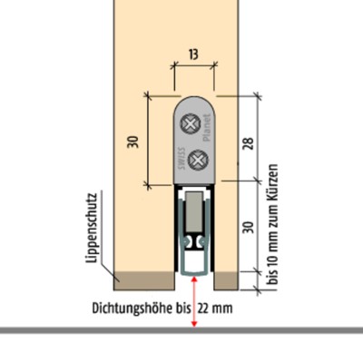 Produktbild von PLANET - Objekttür-Türabsenkdichtung, HS, 1210mm, Aluminium