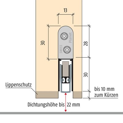 Produktbild von PLANET - Objekttür-Türabsenkdichtung, HS, 1210mm, Aluminium