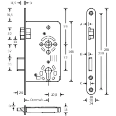 Produktbild von SSF - Einsteckschloss 24,PZW72/8,D65,F20x235rd,ER,DL