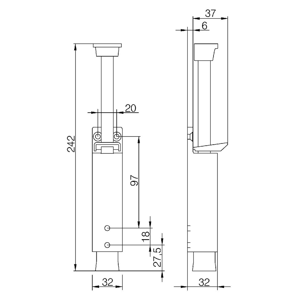 DENI® ABT-Türfeststeller, mit Tretbolzen, Hub 90mm, 3836, silber lackiert Produktbild img2 L