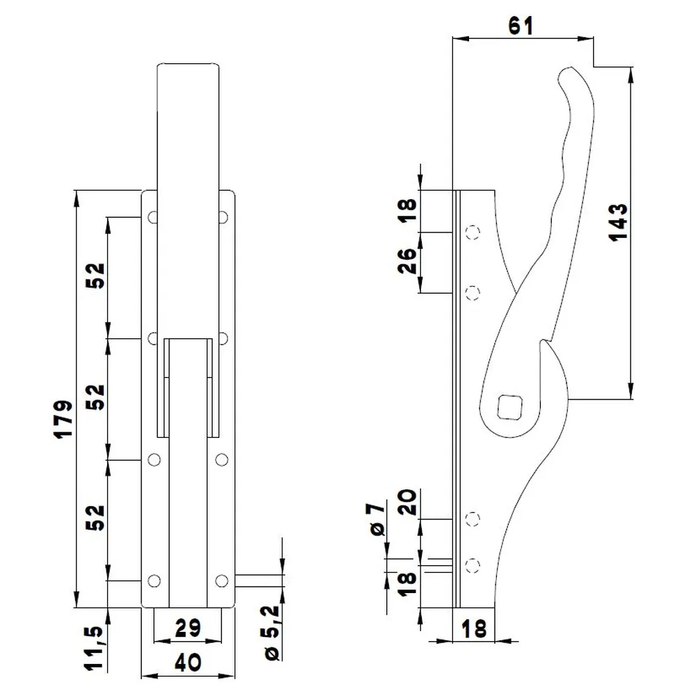 DENI® Tortreibriegel DENI® Plano 2.0 13 mm - neue Ausführung -galvanisch verzinkt Produktbild img2 L