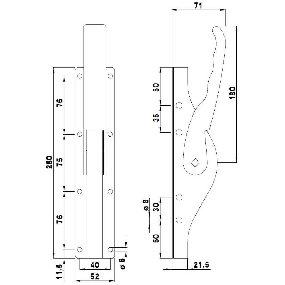 DENI® Tortreibriegel DENI Plano 2.0 16mm - neue Ausführung -galv. verzinkt Produktbild img2 L