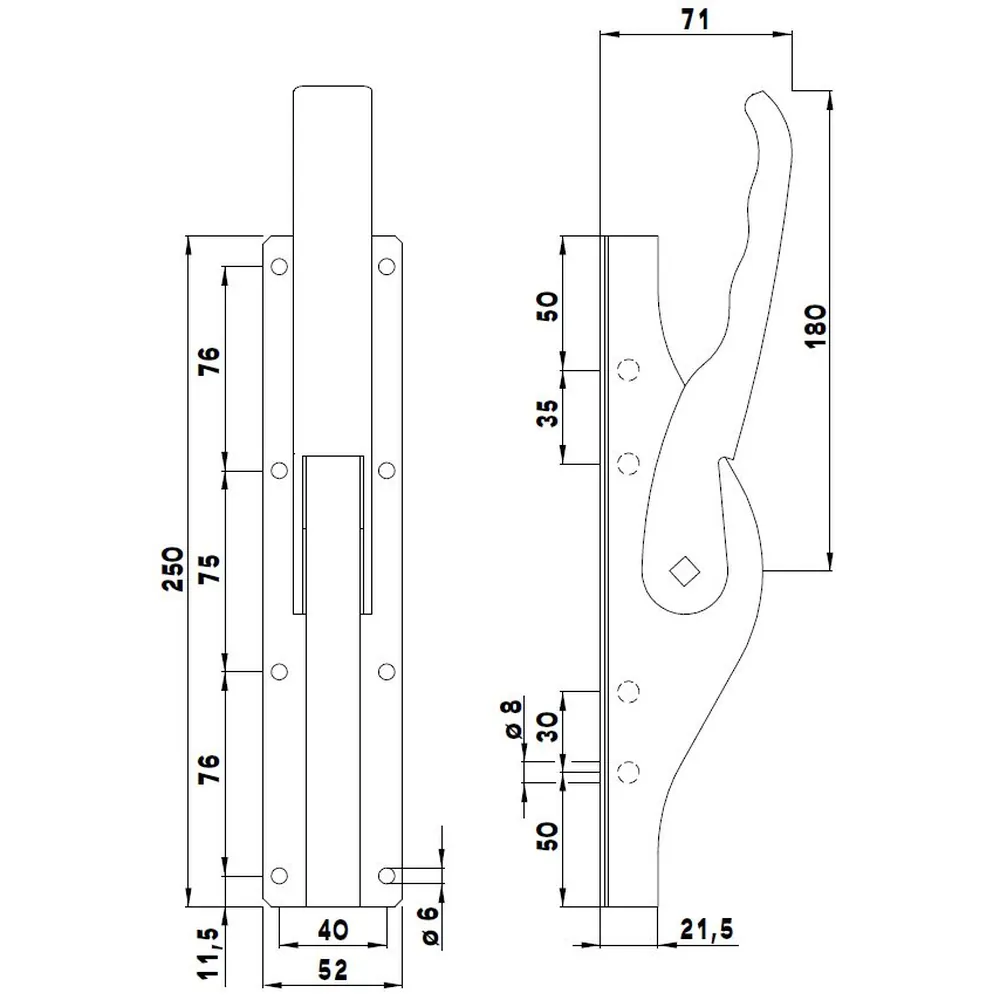 DENI® Tortreibriegel DENI® Plano 2.0 16mm - neue Ausführung -galv. verzinkt Produktbild img2 L